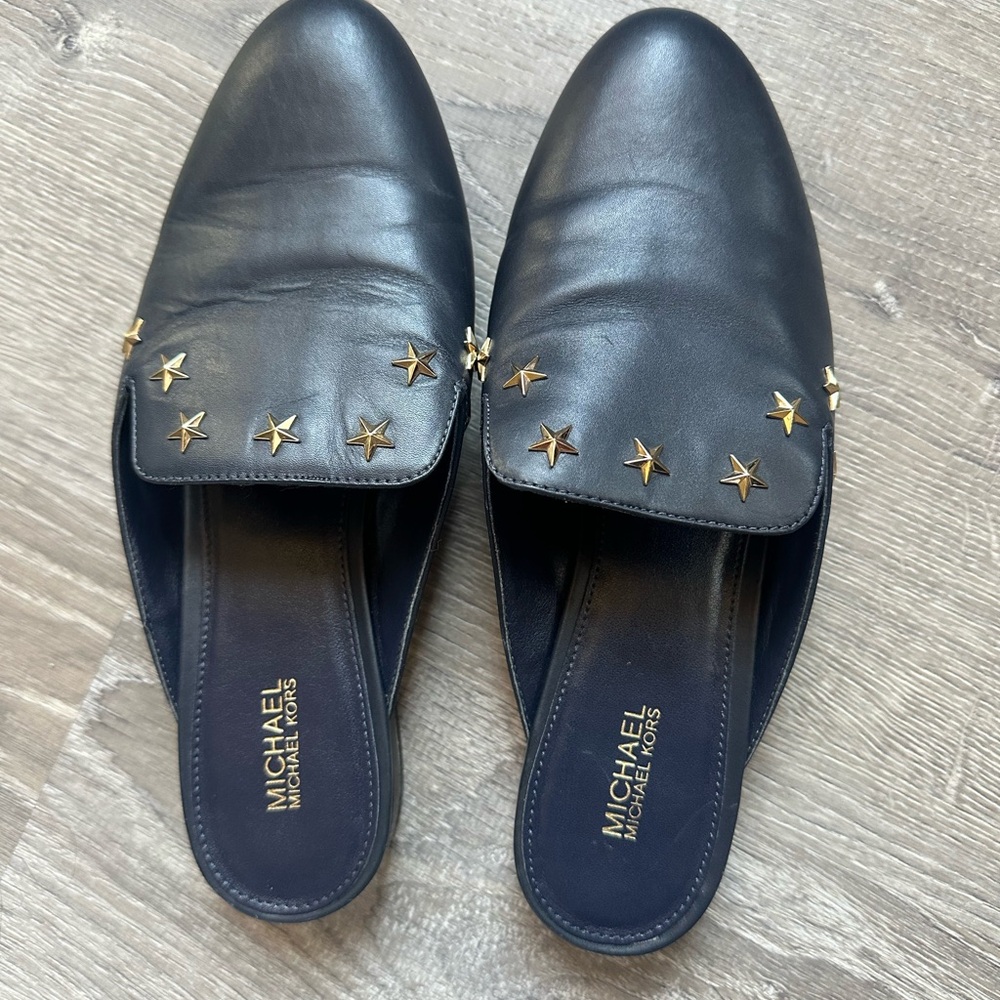 Michael Kors Navy Natasha star Leather Mules